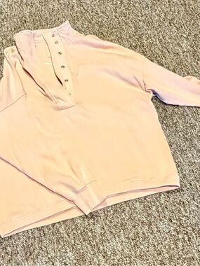 aerie Light Pink Snap-Placket Pullover Sweatshirt